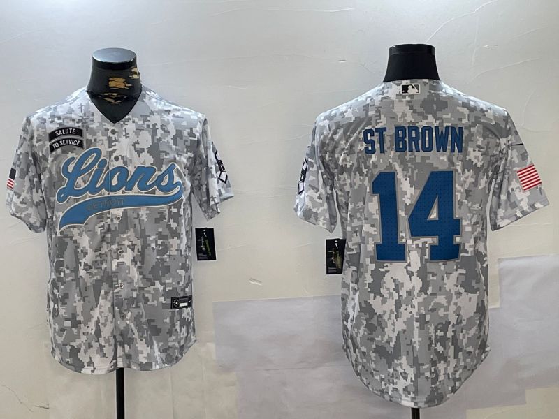 Men Detroit Lions #14 St Brown Nike Arctic Camo 2024 Salute to Service Limited NFL Jersey style 1